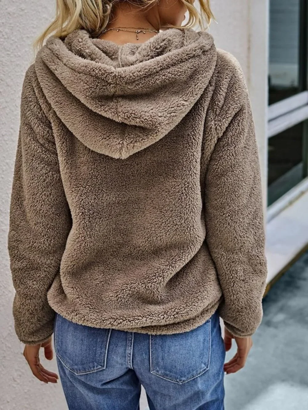 Cozy Fuzzy Sherpa Pullover Hoodie for Women | Casual Long Sleeve Winter